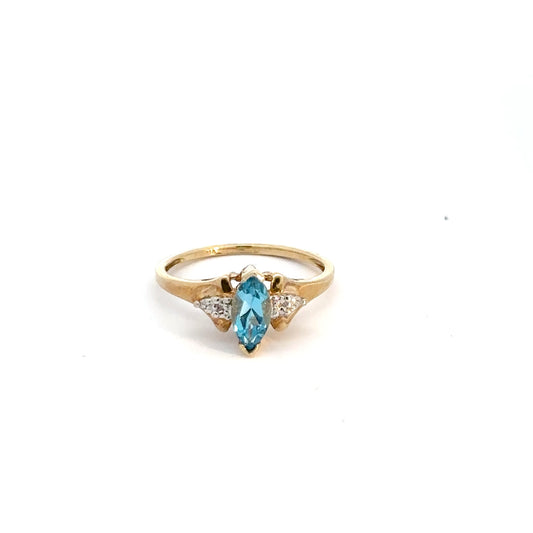 10k Yellow Gold Blue Topaz & Diamond Ring
