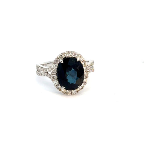 14k White Gold Montana Blue Sapphire & Diamond Ring