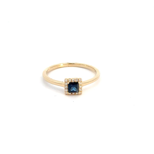 14k Yellow Gold Princess Cut Sapphire & Diamond Ring