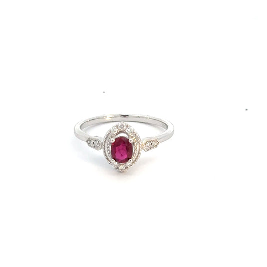 14k White Gold Ruby & Diamond Ring