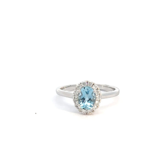 14k White Gold Diamond & Aquamarine Ring