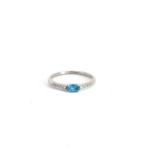 14k White Gold Blue Topaz and Diamond Ring