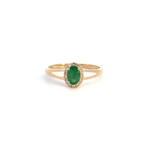 14k Yellow Gold Emerald & Diamond Ring