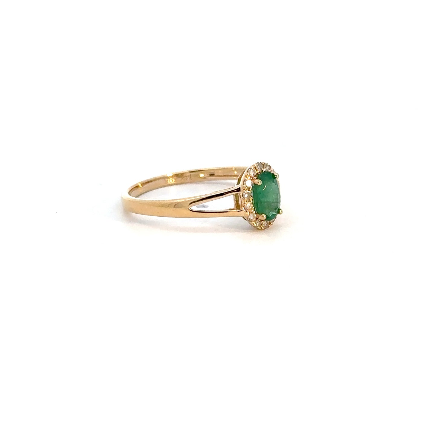 14k Yellow Gold Emerald & Diamond Ring