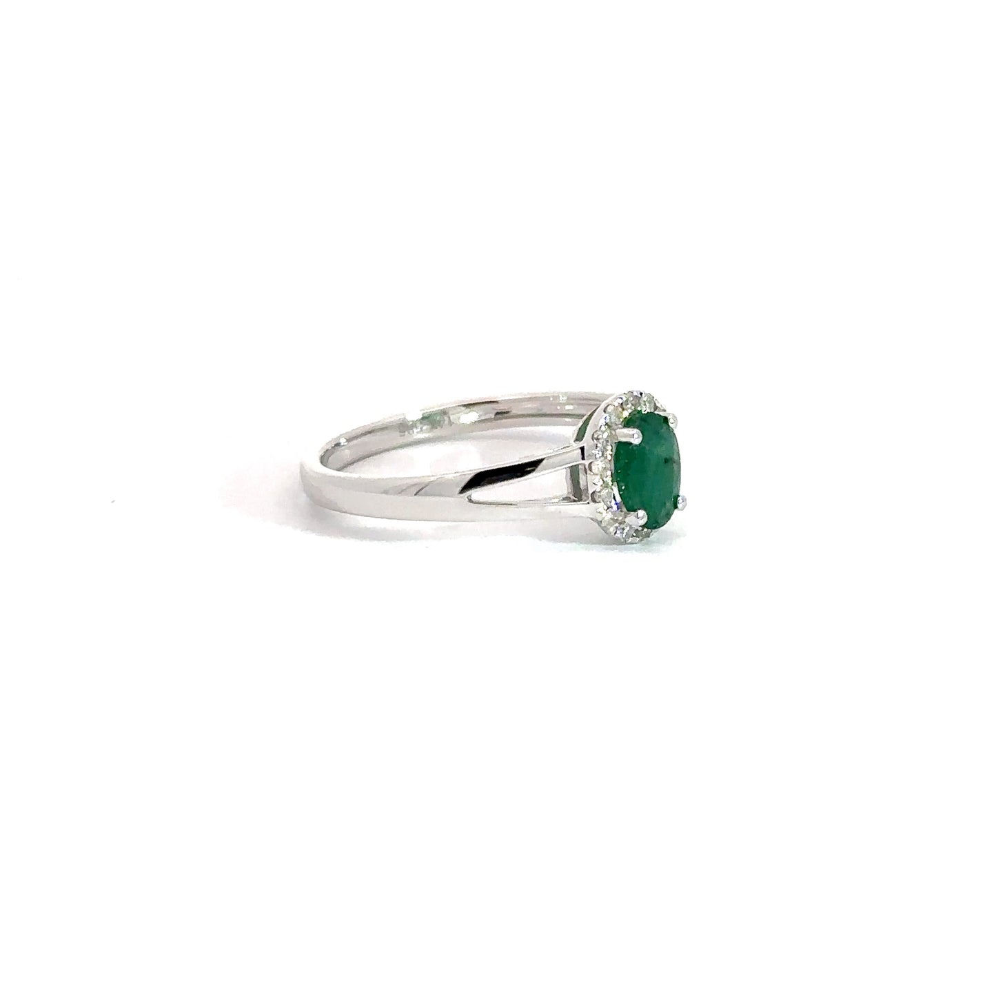 14k White Gold Emerald & Diamond Ring