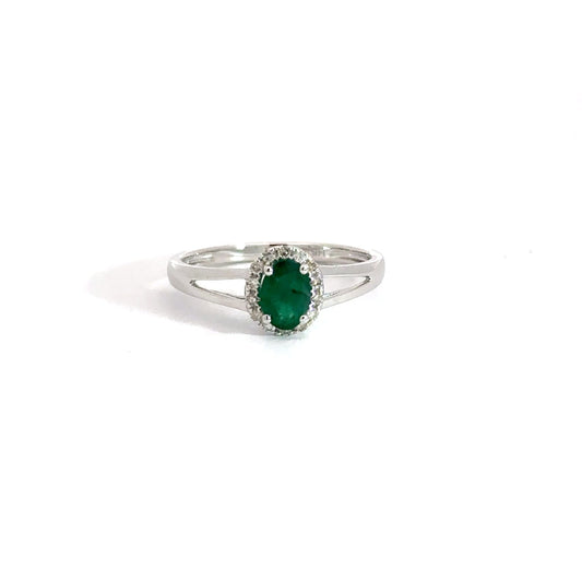 14k White Gold Emerald & Diamond Ring
