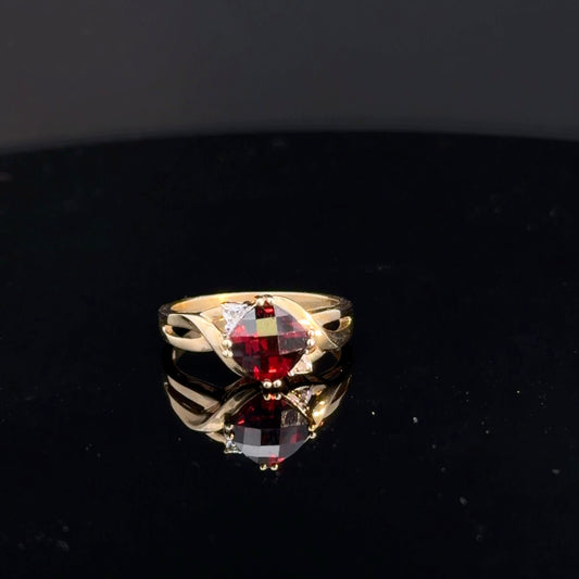 10k Yellow Gold Garnet and Diamond Ring