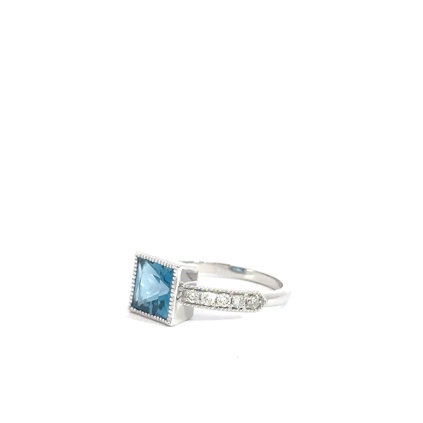 14k White Gold London Blue Topaz & Diamond Ring .25cttw