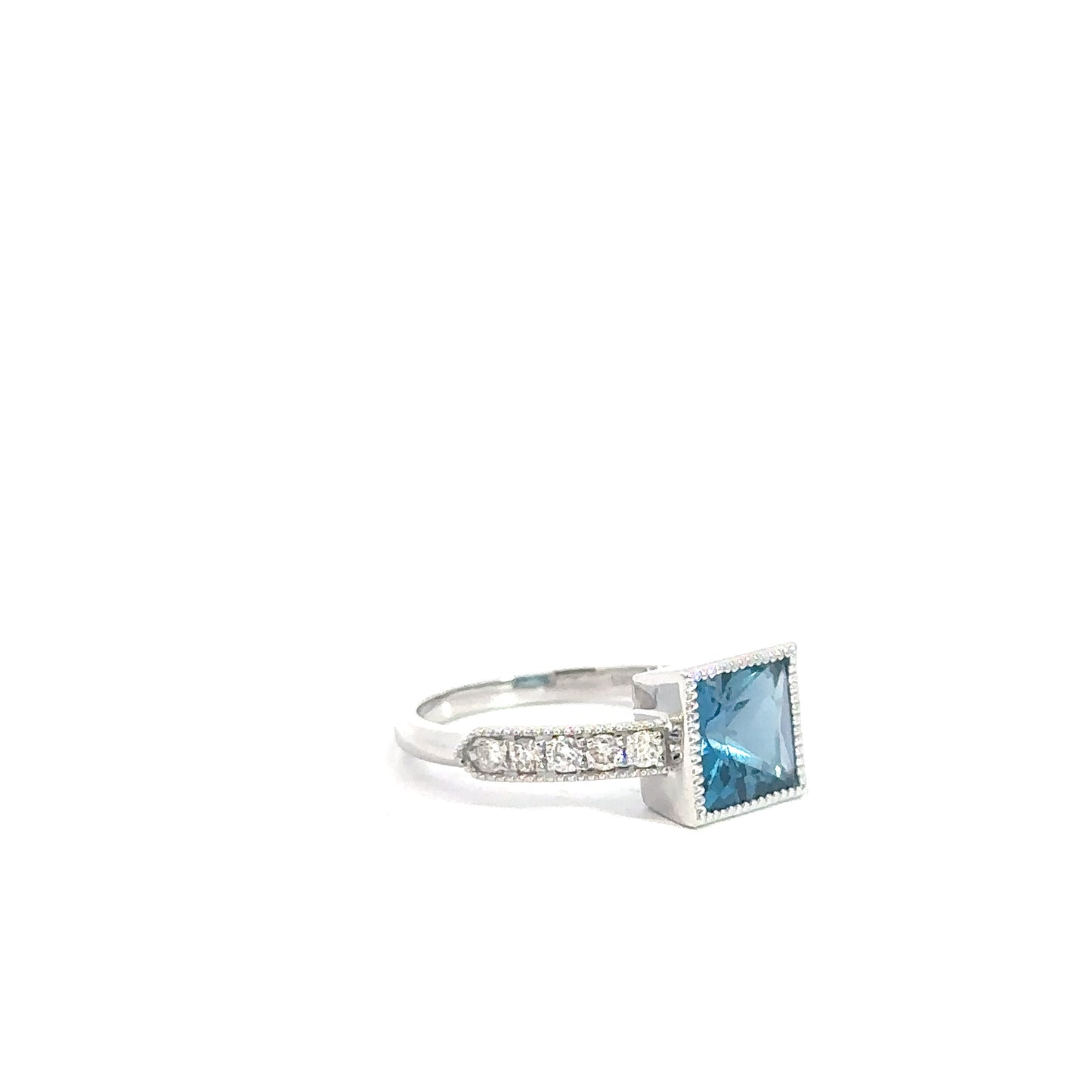 14k White Gold London Blue Topaz & Diamond Ring .25cttw