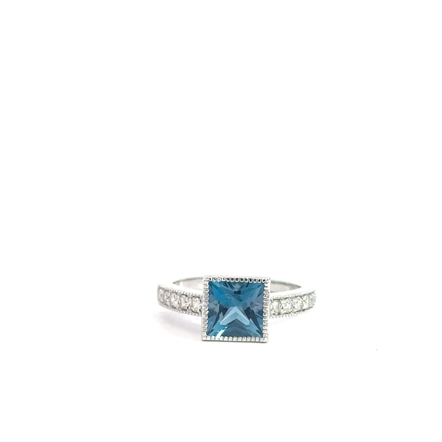 14k White Gold London Blue Topaz & Diamond Ring .25cttw