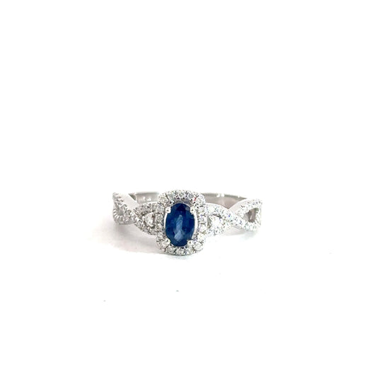 14k White Gold Sapphire & Diamond Ring 1/3cttw