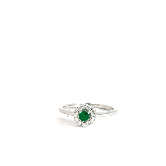 14k White Gold Emerald and Diamond Ring