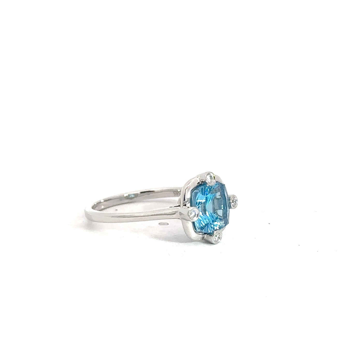 14k White Gold Blue Topaz & Diamond Ring
