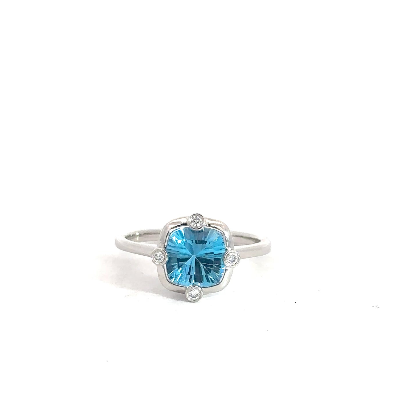 14k White Gold Blue Topaz & Diamond Ring