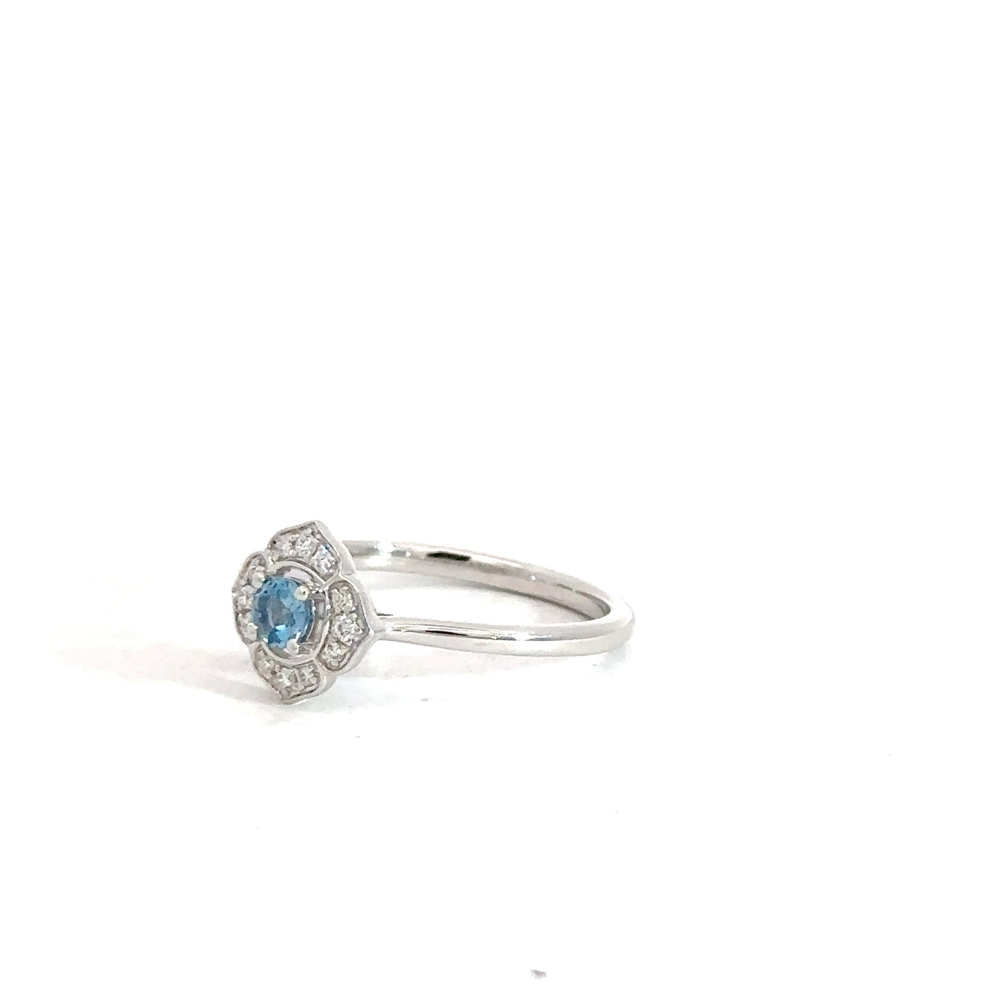 14k White Gold Aquamarine & Diamond Ring