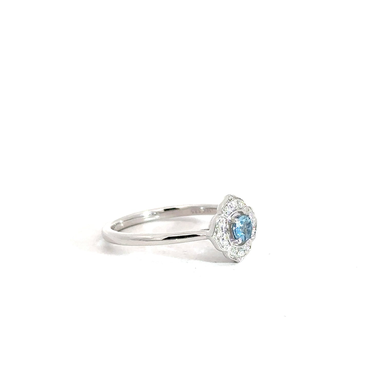 14k White Gold Aquamarine & Diamond Ring