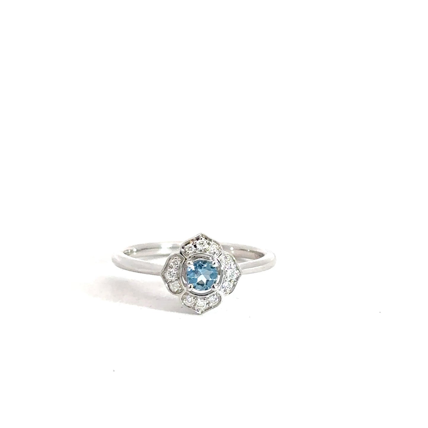 14k White Gold Aquamarine & Diamond Ring