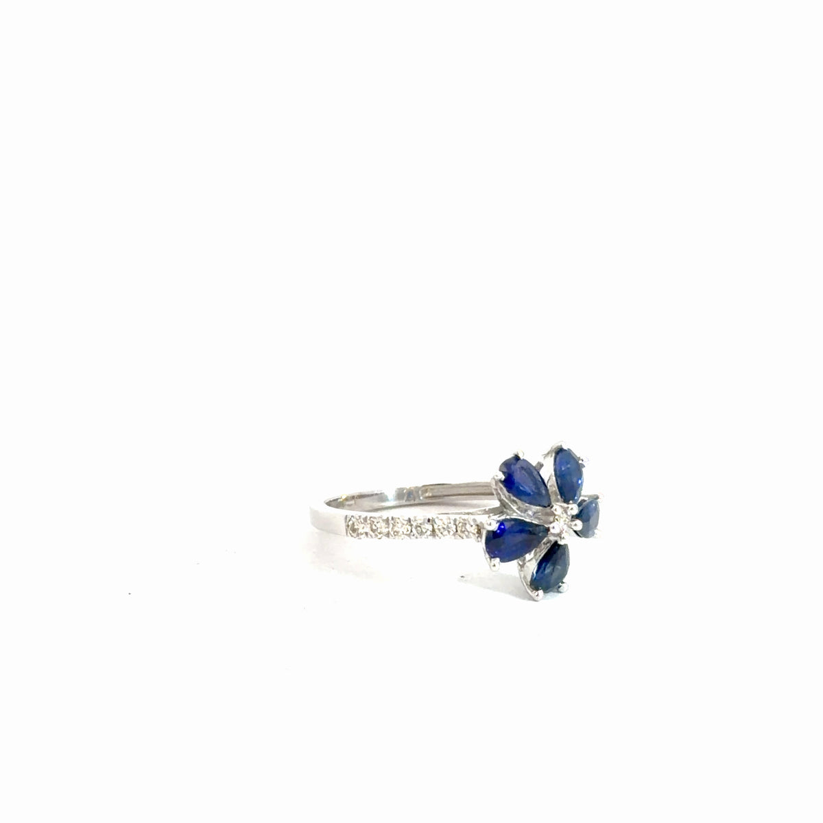 14k White Gold Diamond & Sapphire Flower Ring 1/3cttw