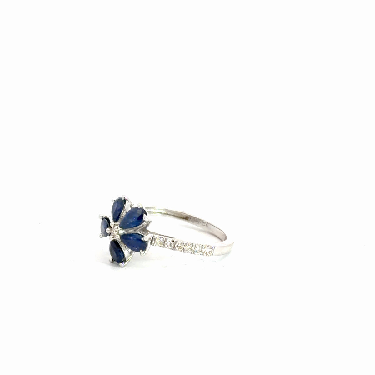 14k White Gold Diamond & Sapphire Flower Ring 1/3cttw