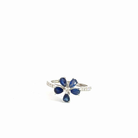 14k White Gold Diamond & Sapphire Flower Ring 1/3cttw