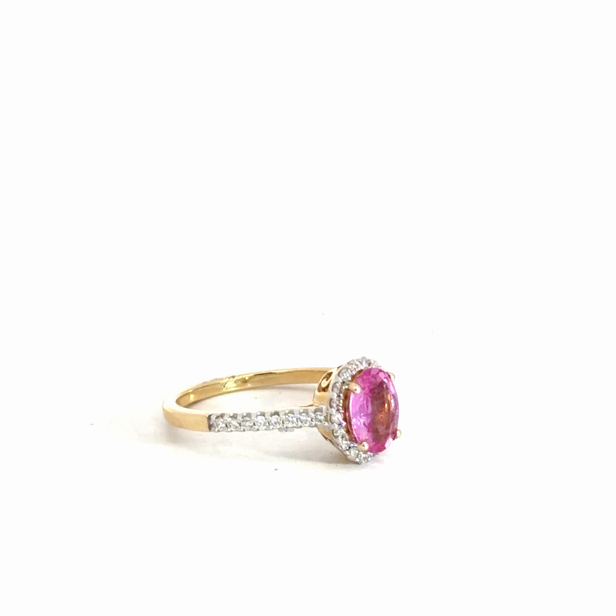 14k Yellow Gold Pink Sapphire & Diamond Ring