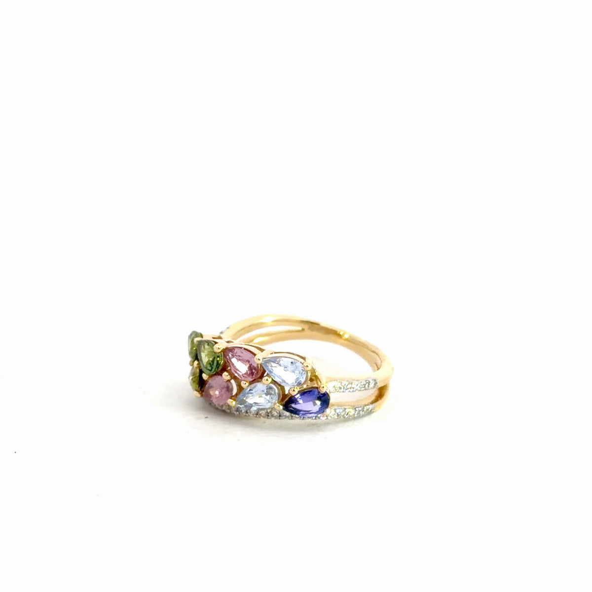 14k Yellow Gold Multi Color Sapphire & Diamond Ring