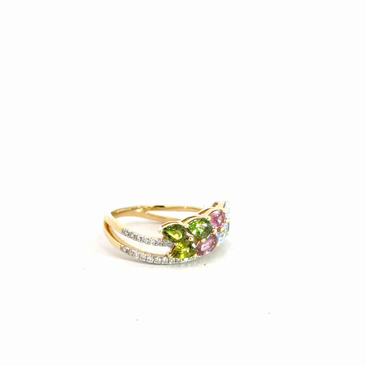 14k Yellow Gold Multi Color Sapphire & Diamond Ring
