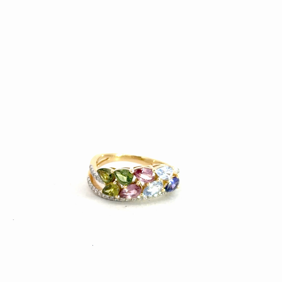 14k Yellow Gold Multi Color Sapphire & Diamond Ring