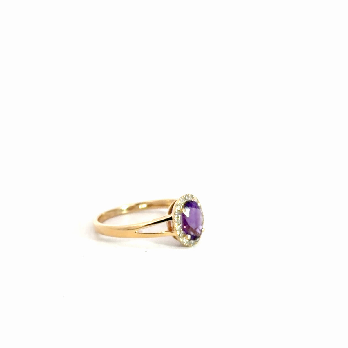 14k Yellow Gold Amethyst & Diamond Ring