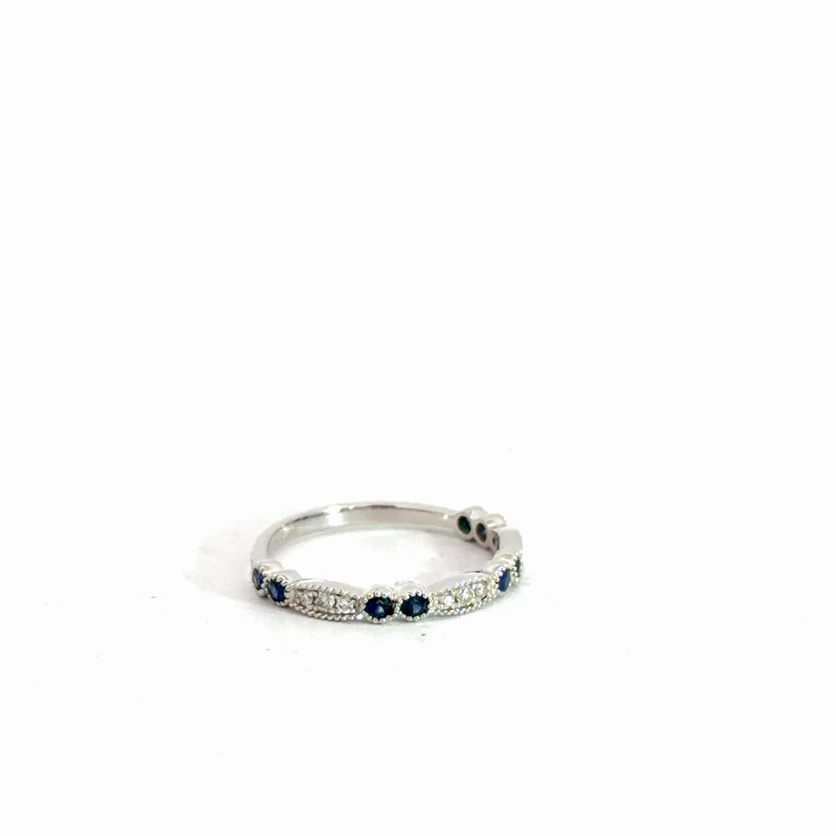 14k White Gold Diamond & Sapphire Ring