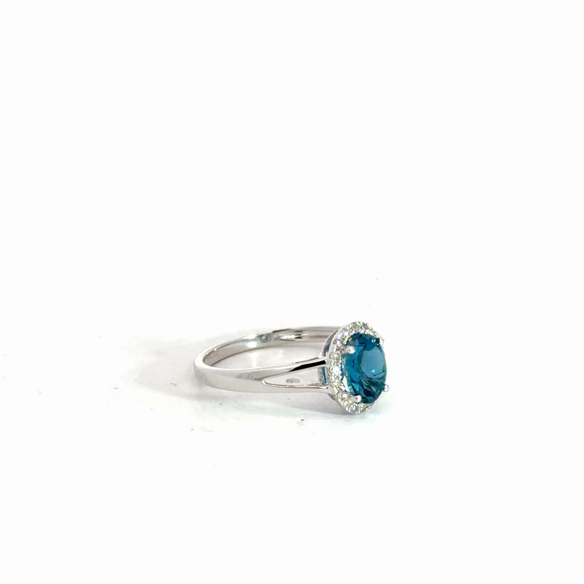 14k White Gold Blue Topaz & Diamond Ring