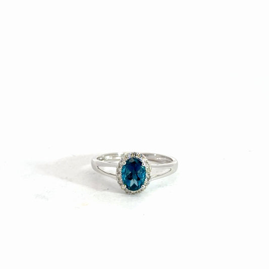 14k White Gold Blue Topaz & Diamond Ring