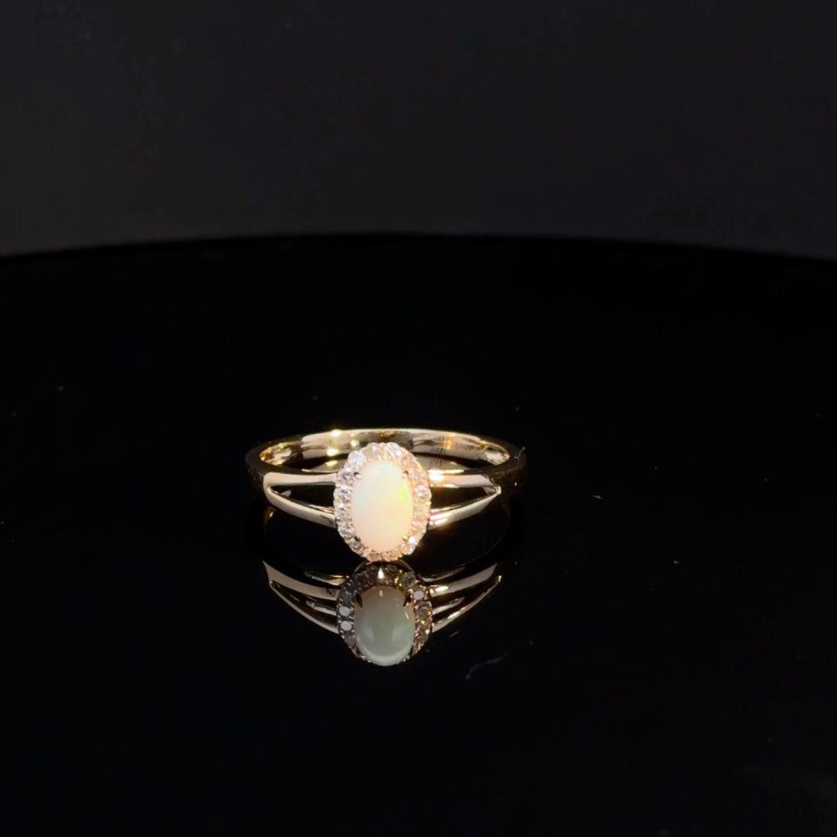 14k Yellow Gold Opal & Diamond Ring