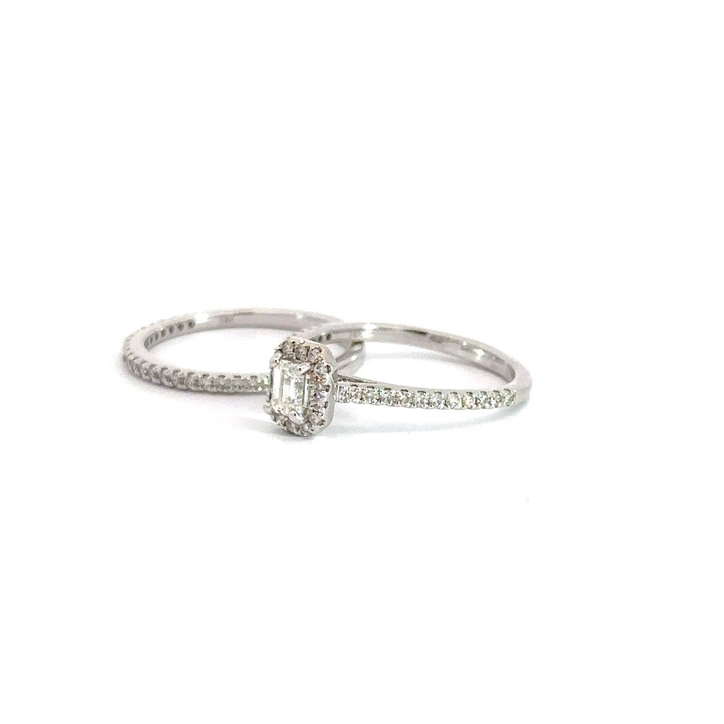 14k White Gold Emerald Cut Diamond Bridal Set .75cttw