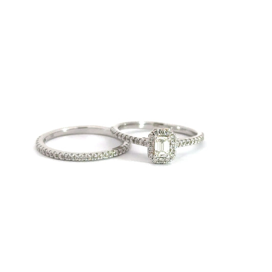 14k White Gold Emerald Cut Diamond Bridal Set .75cttw