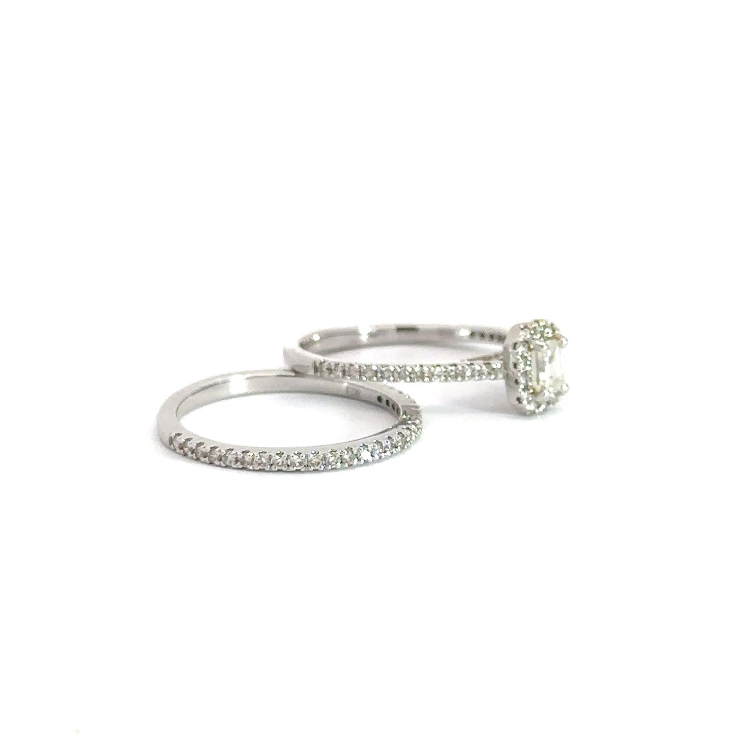 14k White Gold Emerald Cut Diamond Bridal Set .75cttw