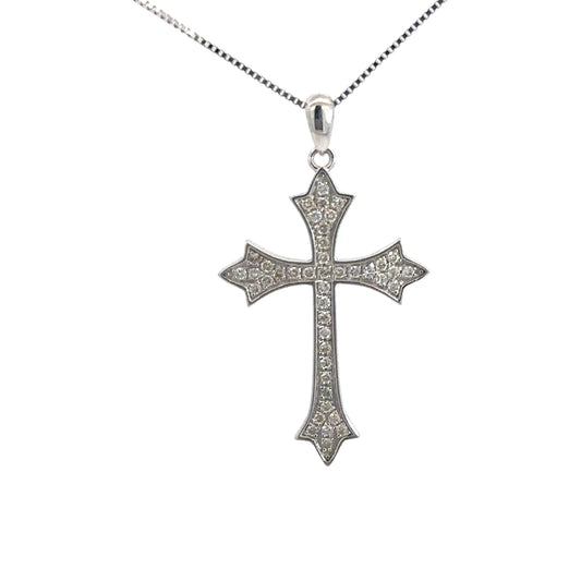 14k White Gold Diamond Cross .22cttw