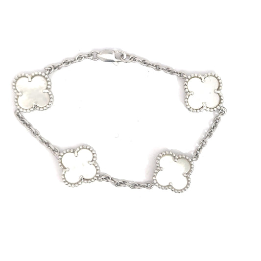 Sterling Silver Mother of Pearl Clover Bracelet