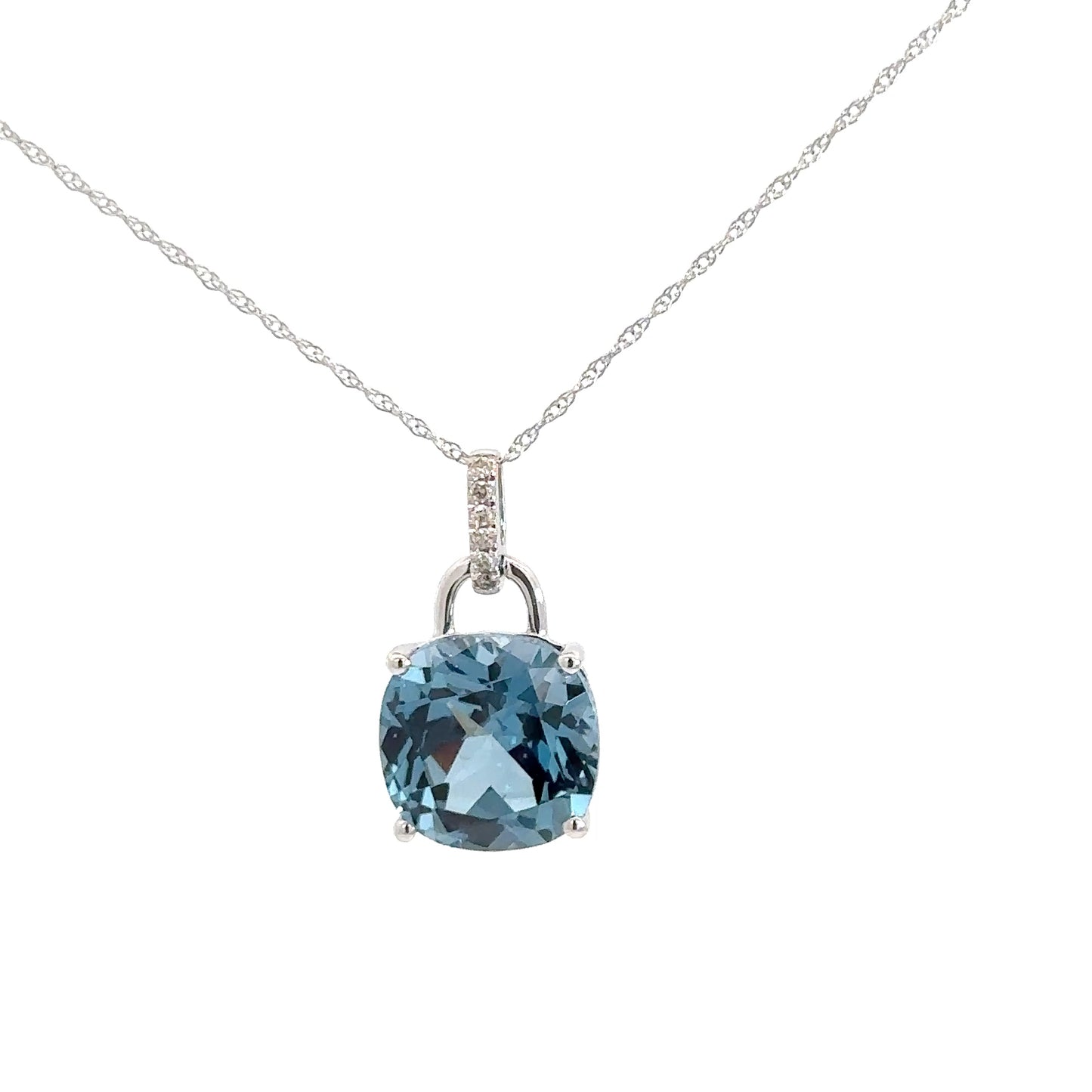 14k White Gold Blue Topaz & Diamond Pendant