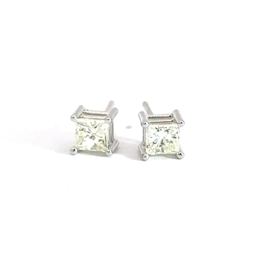 14k White Gold 3/4cttw Princess Cut Diamond Solitaire Earrings