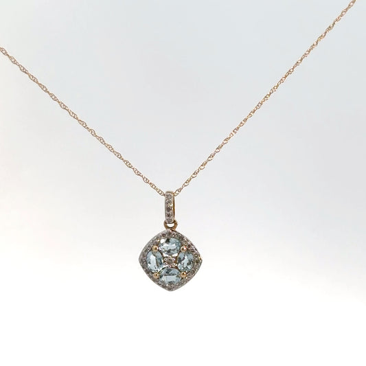 10k Yellow Gold Aquamarine & Diamond Pendant