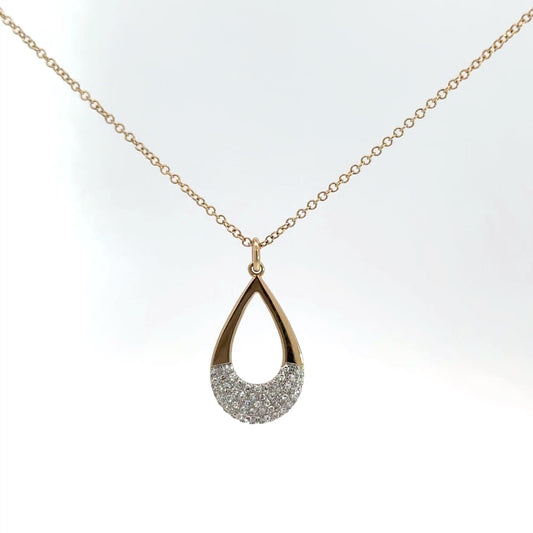 Yellow Gold Diamond Teardrop Shaped Pendant .12cttw