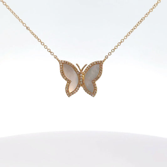 Yellow Gold Diamond & Mother of Pearl Butterfly