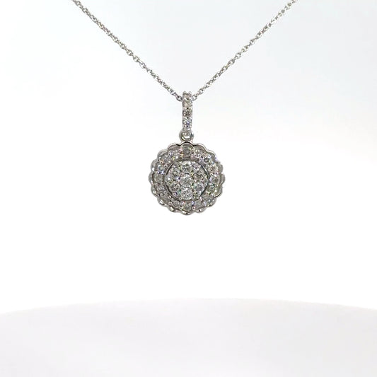 14k White Gold .62cttw Diamond Cluster Pendant