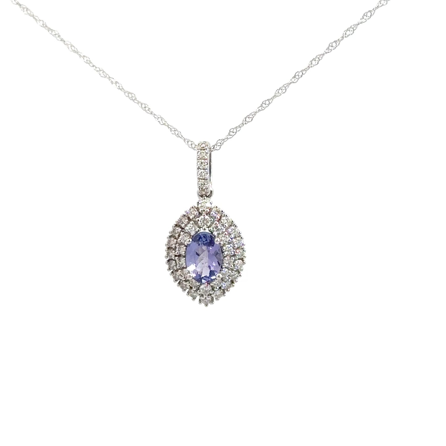 14k White Gold Tanzanite & Diamond Pendant