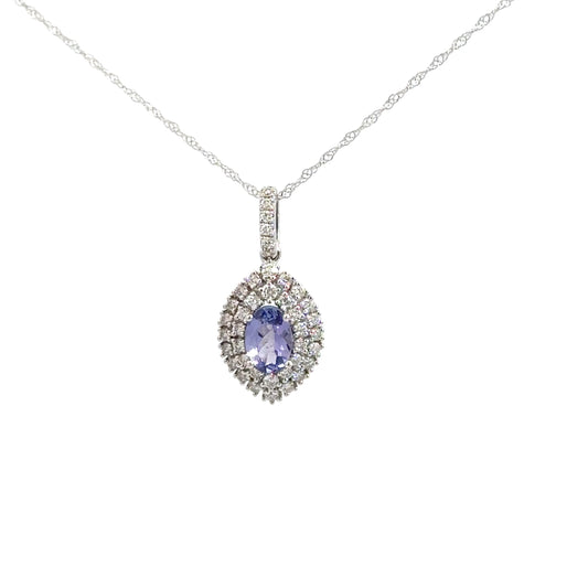 14k White Gold Tanzanite & Diamond Pendant