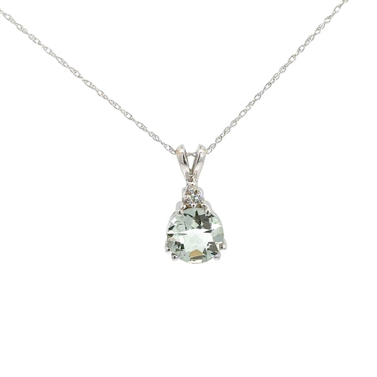 14k White Gold Prasiolite & Diamond Pendant