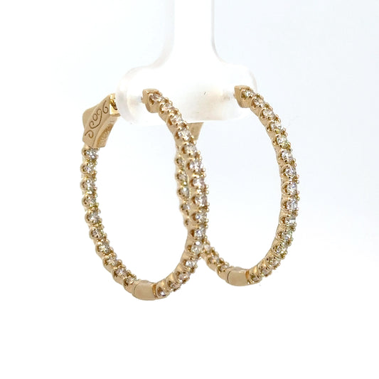Yellow Gold Diamond In/Out Hoops 2cttw