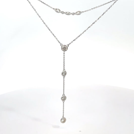 14k White Gold Diamond Stacked Necklace .88cttw