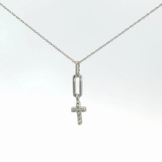 Lady's 14k white gold diamond cross .10cttw
